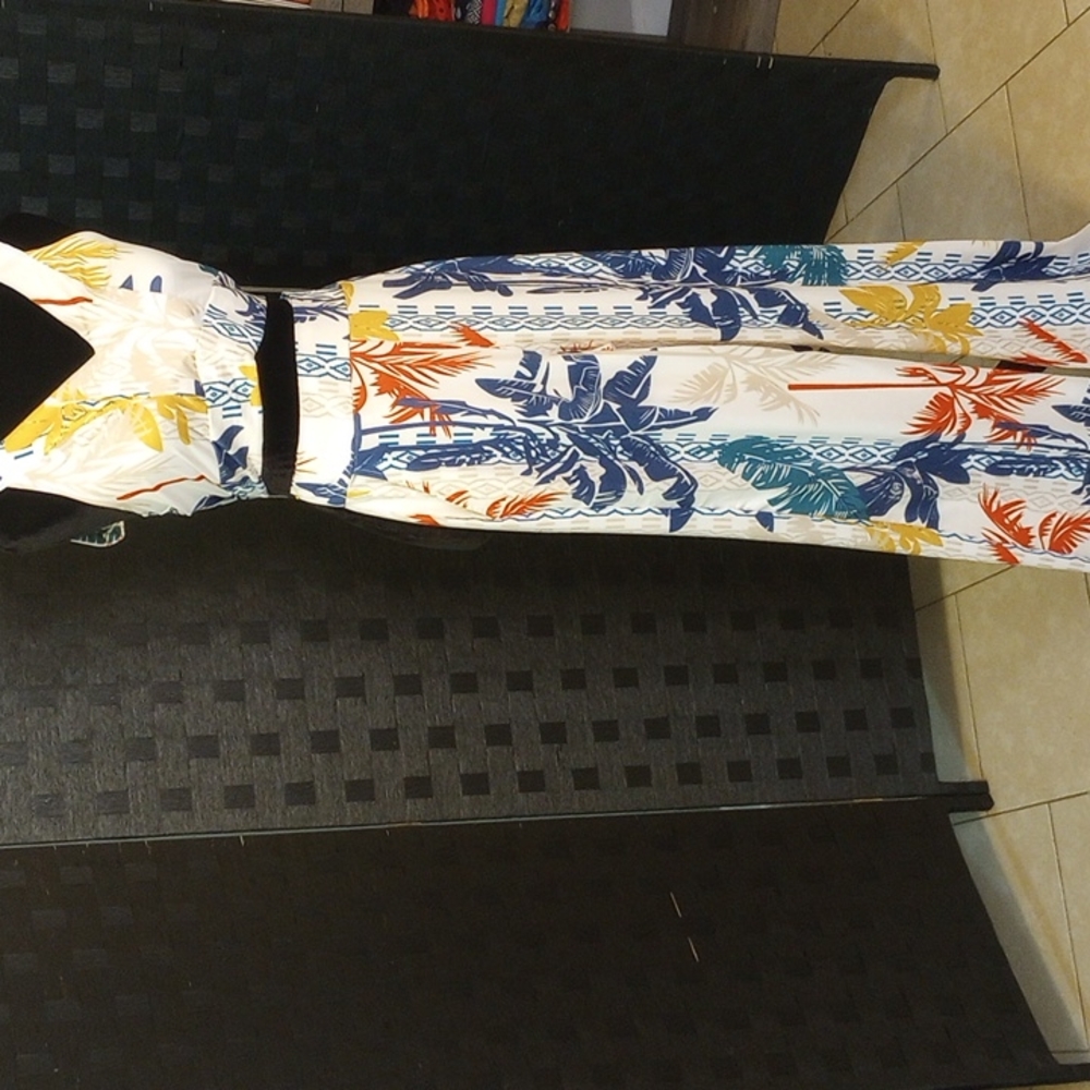 2pc Crop top pantsuit White/tropical